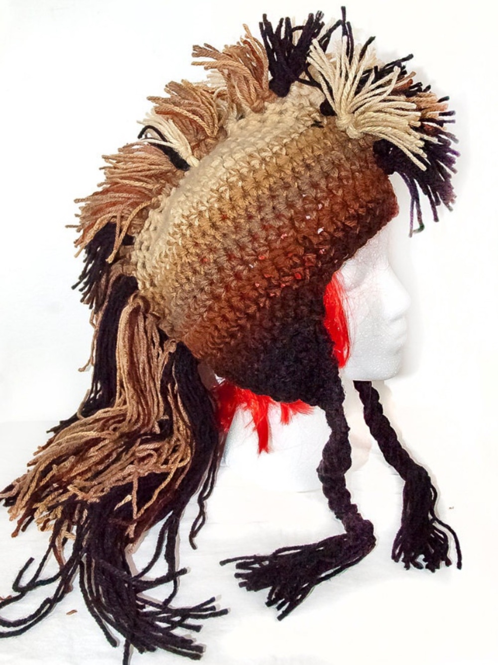 Crocheted Earflap Brown Ombre Beanie Viking Mohawk